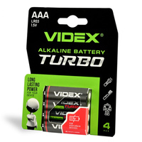 Baterie Alkaiczne Videx TURBO LR03T AAA Paluszki 1.5V Blister 4szt