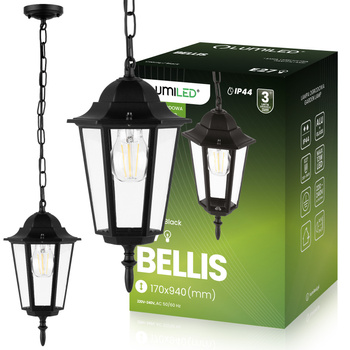 Lampa Ogrodowa Wisząca Zewnętrzna E27 LATARNIA Czarna BELLIS LUMILED