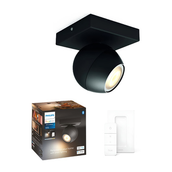 Lampa punktowa Kinkiet LED Spot Buckram Czarny 5W CCT PHILIPS HUE Bluetooth + Przełącznik Dimmer Switch