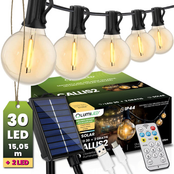 Girlanda Solarna Ogrodowa 30x LED Ozdobne Kuleczki 15,05m 2700K Ciepła + Pilot CALLIS2 LUMILED