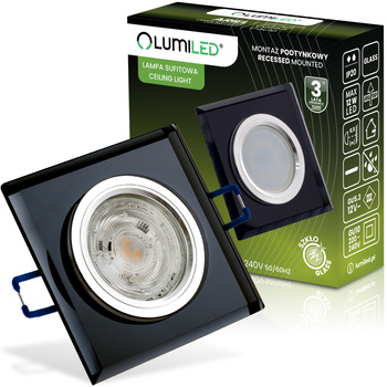 Oprawa halogenowa SZKLANA Sufitowa LED GU10 MR16 stała Ariel czarna kwadratowa