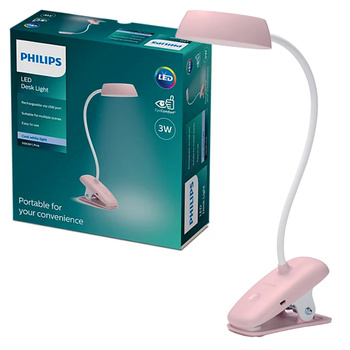 Lampka Biurkowa LED 3W 175lm 4000K USB Klips Różowa Donutclip DSK201 Philips