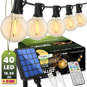 Girlanda Solarna Ogrodowa 40x LED Ozdobne Kuleczki 19,55m 2700K Ciepła + Pilot CALLIS2 LUMILED