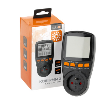 Miernik Mocy PMM2 z Pomiarem Zużycia Energii Emisji CO2 Kosztów Energii Czarny KOBI