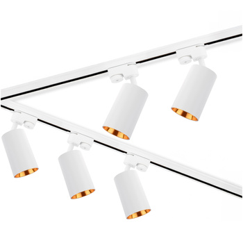 Zestaw Szyna Oświetleniowa Szynoprzewód 3m Biały + 5x Reflektor Szynowy SAGI GU10 Biało - Złoty + Łącznik L LUMILED