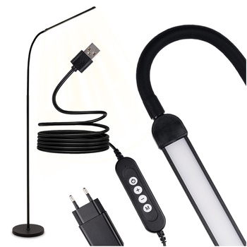 Lampa Stojąca Podłogowa Stołowa LED 14W CCT Ściemnialna z Regulacją Wysokości LONGA 2 Czarna LUMILED