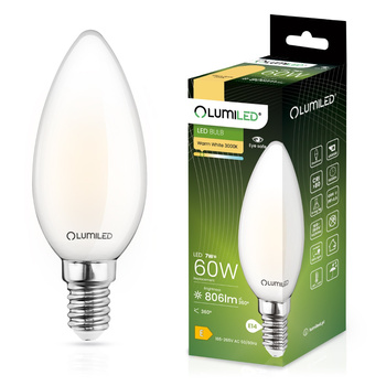 Żarówka LED E14 Świeczka B35 7W = 60W 806lm 3000K Ciepła 360° FILAMENT LUMILED