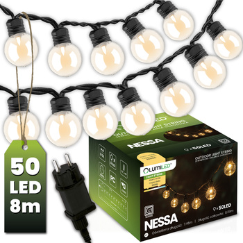 Girlanda Ogrodowa Zewnętrzna Łańcuch Świetlny 8m 50x LED 3000K NESSA LUMILED