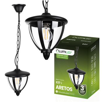 Lampa Ogrodowa Wisząca Zewnętrzna E27 LED Latarnia Czarna ARETOS LUMILED