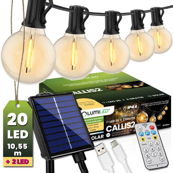 Girlanda Solarna Ogrodowa 20x LED Ozdobne Kuleczki 10,55m 2700K Ciepła + Pilot CALLIS2 LUMILED