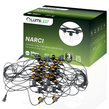 Girlanda Ogrodowa Zewnętrzna Łańcuch Świetlny 20m 40xE27 NARCI LUMILED