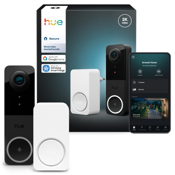 Inteligentny Wideodomofon Dzwonek do Drzwi z Kamerą IP 2K QHD 1440p CMOS Czarna SMART Zigbee WiFi Doorbell + Odbiornik Biały Chime Secure Philips HUE