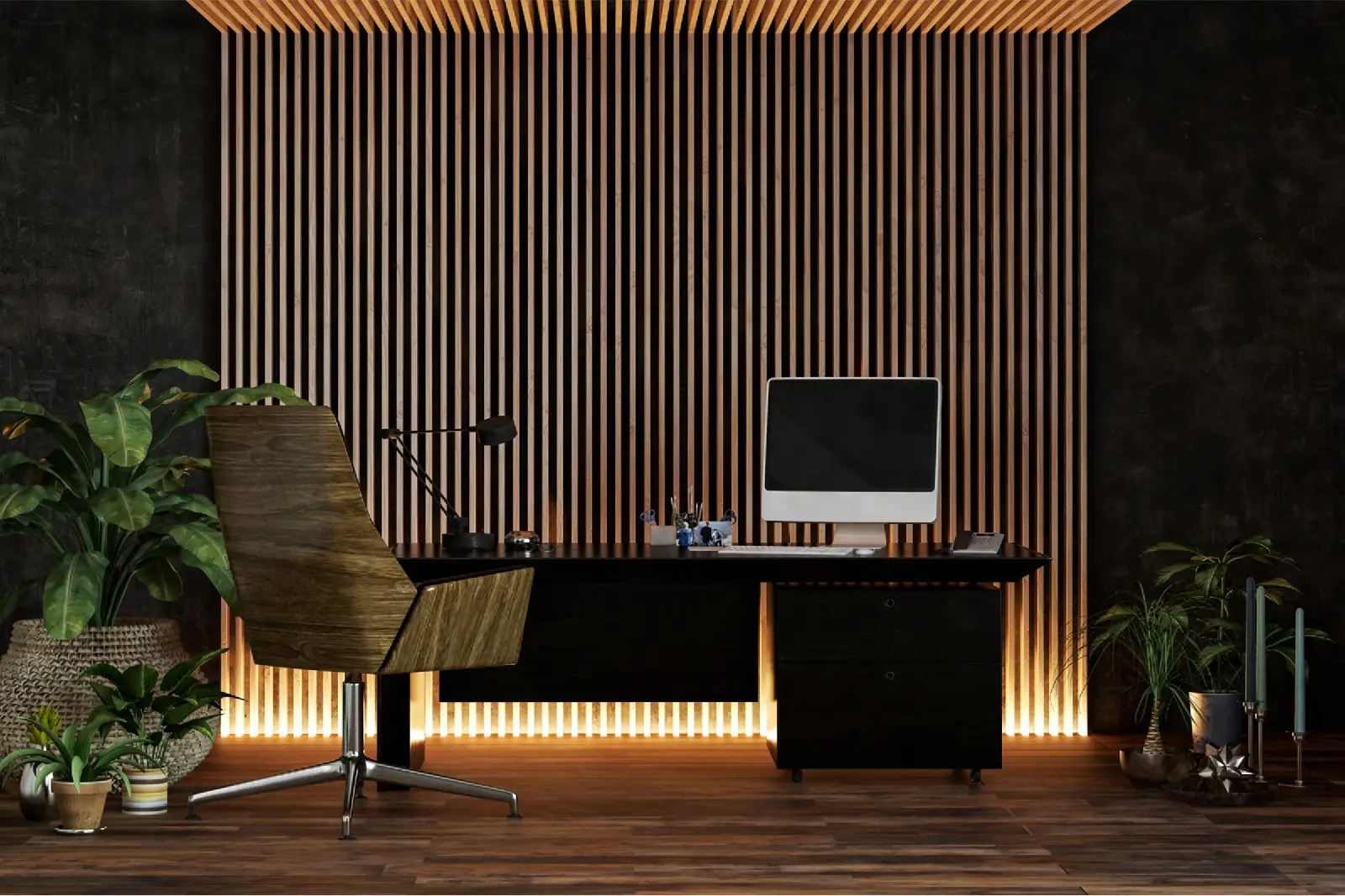 Przytulne dekoracyjne oświetlenie w biurze - przykład aranżacji światłem LED