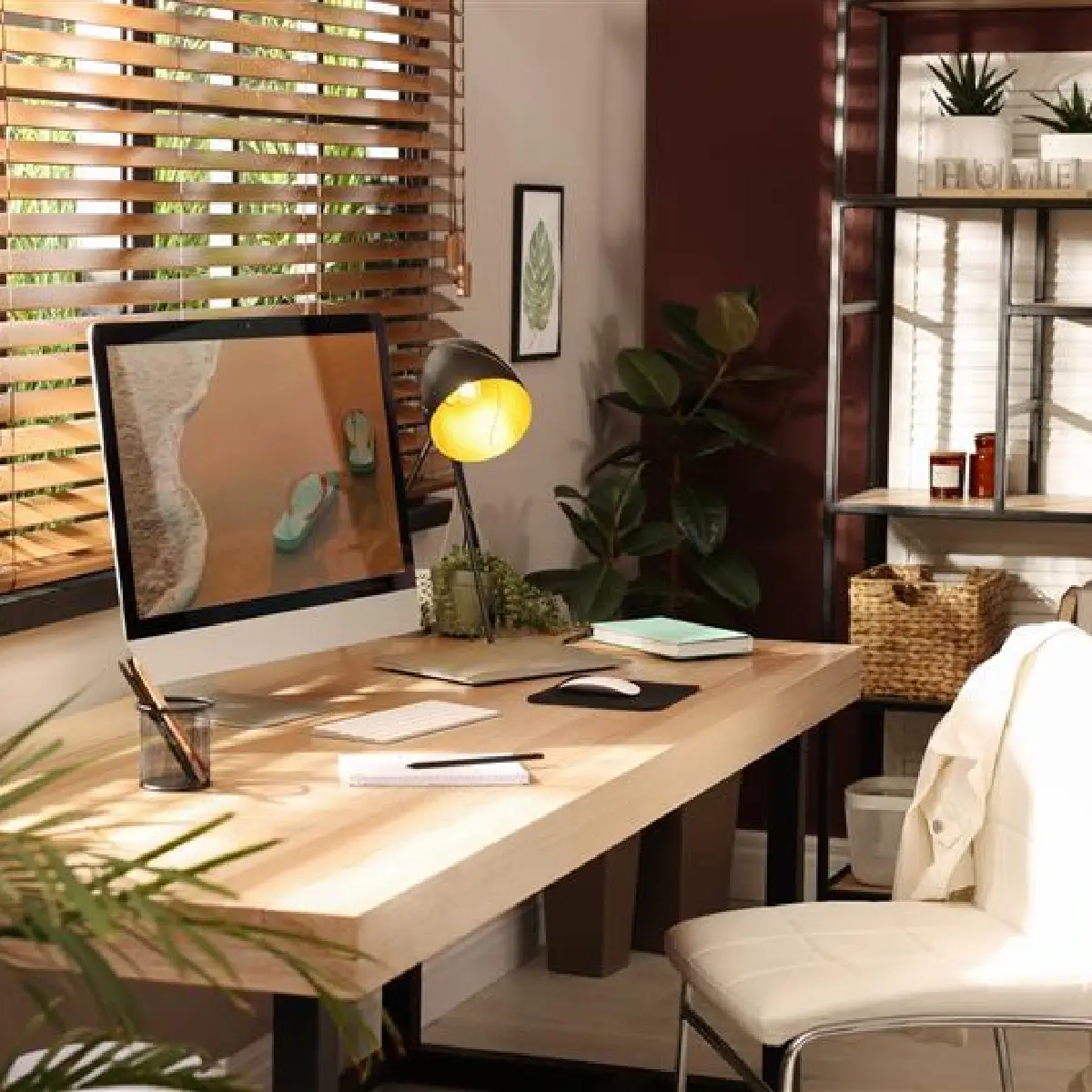 Stanowisko pracy z oświetleniem biurkowym LED - przykład oświetlenia miejscowego