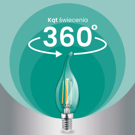 Żarówka LED E14 Świeczka BA35 2,2W 470lm = 40W 2700K Ciepła 360° Filament KLASA A LUMILED