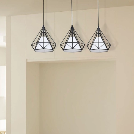 Lampa wisząca sufitowa TRIANGOLO 3x E27 Czarno-biała Metal + tkanina Milagro