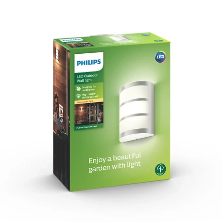Kinkiet Ogrodowy Lampa Elewacyjna Zewnętrzna LED 6W 600lm 2700K IP44 Srebrna Python Philips