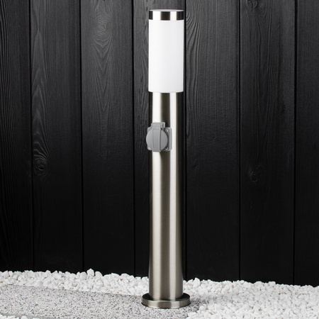 Lampa Ogrodowa Zewnętrzna E27 SREBRNY SŁUPEK 65cm z Gniazdem 230V