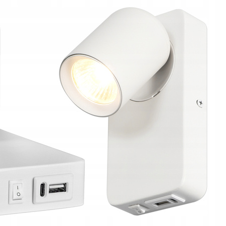 Kinkiet Ścienny Lampa Natynkowa do Czytania GU10 USB Biały Matowy Timo Masterled