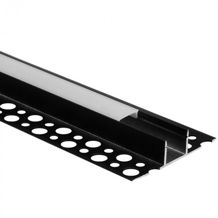 Profil Aluminiowy Natynkowy Czarny do LED do Płyt KARTON / GIPS 2m z Mlecznym Kloszem i Zaślepkami Ecolight