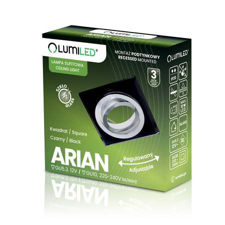 Oprawa Halogenowa Podtynkowa Lampa Sufitowa Szklana Kwadratowa Ruchoma GU10 ARIAN LUMILED