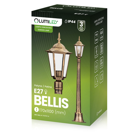 Lampa Ogrodowa Zewnętrzny E27 Niski SŁUPEK LATARNIA 110cm Patyna BELLIS LUMILED