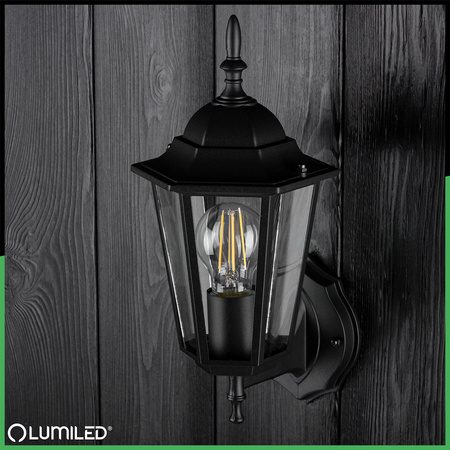 Kinkiet Ogrodowy Elewacyjny Zewnętrzny E27 LATARNIA do GÓRY Czarna BELLIS LUMILED
