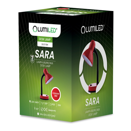 Lampka Biurkowa Stołowa Regulowana SARA Szkolna Nocna E27 Czerwona LUMILED