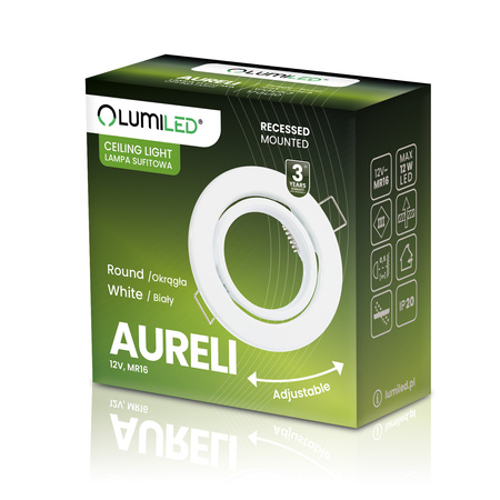 Oprawa HALOGENOWA Podtynkowa Ruchoma Okrągła AURELI Biała Blacha MR16 GU10