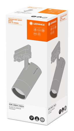 Oprawa LED Reflektor Szynowy 25W 1500lm 4000K Neutralna Ściemnialna 3-Fazowy Regulowany Czarny Tracklight Ledvance