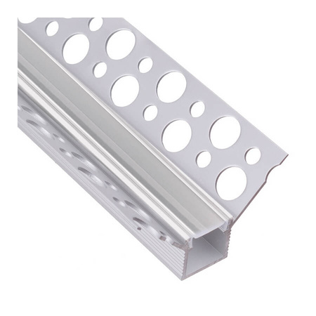 Profil Aluminiowy Podtynkowy Architektoniczny Narożny Typ W do LED Wpuszczany do Płyt KARTON / GIPS 2m + Przeźroczysty Klosz