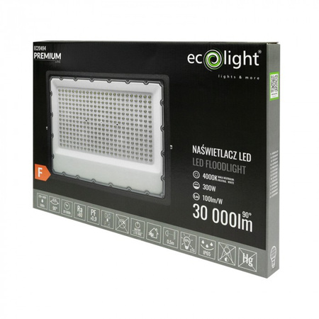 Naświetlacz LED Lampa Reflektor 300W 30000lm 4000K Neutralna IP65 Premium Line Ecolight