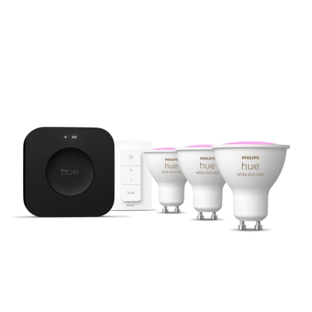 3x Żarówka LED GU10 Reflektor PAR16 4.2W = 50W 400lm CCT + RGB SMART Inteligentna Bluetooth ZigBee White and Color Ambiance + Mostek Bridge PRO + Regulator Pilot Philips HUE