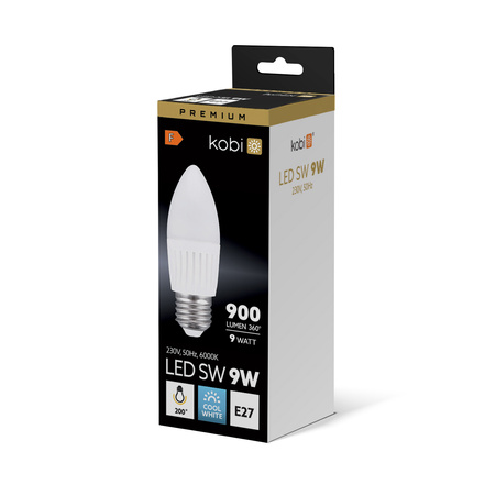 Żarówka LED E27 Świeczka 9W 900lm 6000K Zimna 200° Premium Kobi