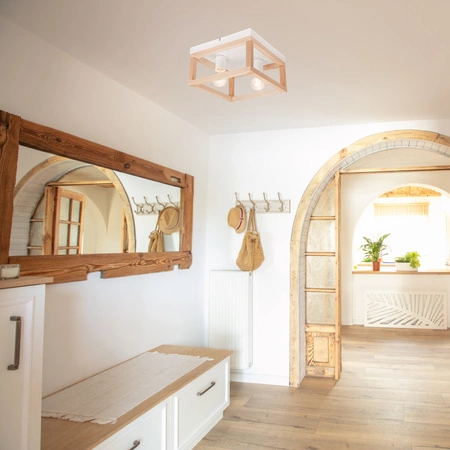 Lampa Sufitowa VILLY 2xE27 Biała Drewniana LM - 2.175 Lamkur