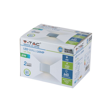 Kinkiet ścienny LED 6W 3000K IP65 Góra/Dół Regulowany kąt światła Szary Okrągły BRIDGELUX CHIP VT-756 V-TAC