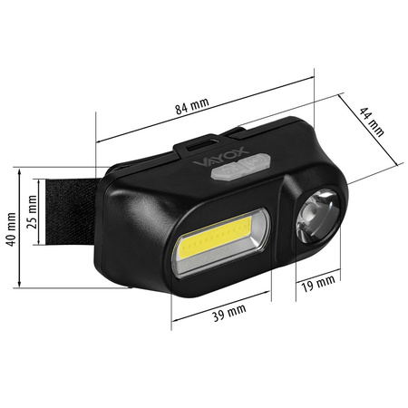 Latarka Czołowa Akumulatorowa LED 250lm XPE + COB LED 7 Trybów Pracy VAYOX