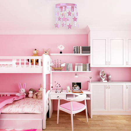 Lampa dziecięca sufitowa różowa Żyrandol dla dzieci Gwiazdki STAR 3x E27 Metal i kryształki Milagro