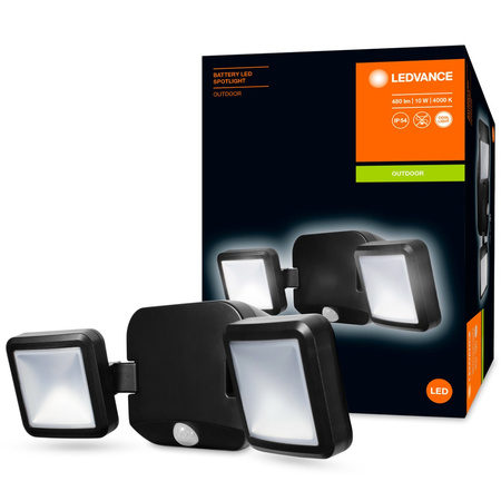 Naświetlacz LED Reflektor Podwójny Bateryjny 10W 480lm 4000K IP54 Czarny Z Czujnikiem Ruchu i Zmierzchu Spotlight Ledvance