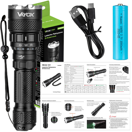 Latarka Taktyczna LED Ręczna Mocna 3-kolorowa SST40 1500lm Pro Series VA0099 Vayox