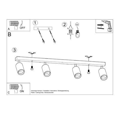 Lampa Sufitowa Oprawa Natynkowa SPOT TUBA Reflektor 4x GU10 Tubularna Brązowa Skandynawska Berg Sollux