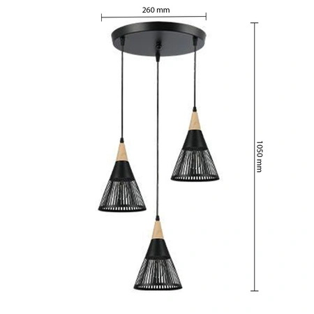 Lampa Sufitowa Oprawa Wisząca 3x E27 Okrągła Czarna Brązowa Hira Masterled