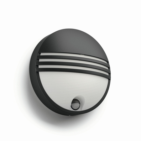 Kinkiet Ogrodowy Lampa Elewacyjna Zewnętrzna LED 6W 600lm 2700K IP44 z Czujnikiem Ruchu i Zmierzchu Czarna Yarrow Philips