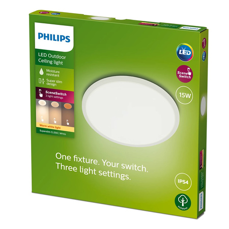 Lampa Ogrodowa Plafon LED 15W 1300lm 2700K IP54 SceneSwitch Biała SuperSlim Philips