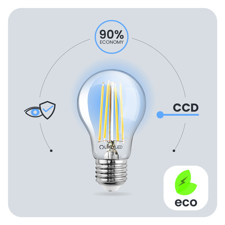 Żarówka LED E27 A60 7W = 60W 810lm 3000K Ciepła 360° FILAMENT LUMILED