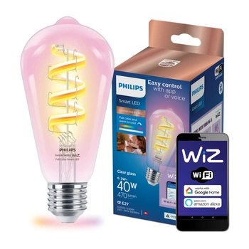 Żarówka LED E27 ST64 6,3W = 40W CCT + RGB FILAMENT SMART WiFi Philips WiZ