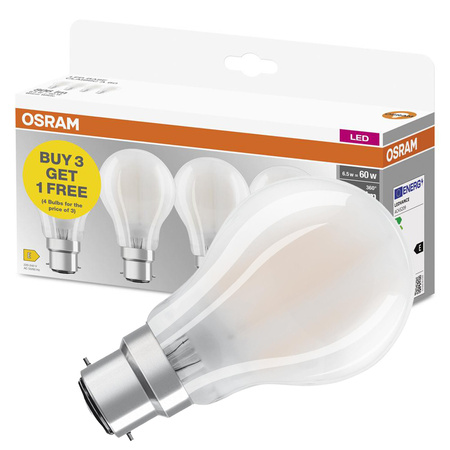 4x Żarówka LED A60 B22d 6.5W = 60W 806lm 2700K Ciepła 300° BASE Osram