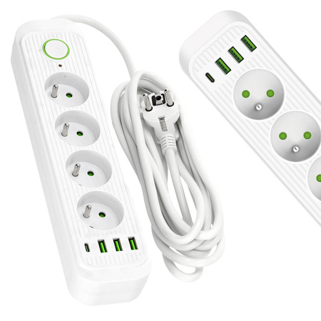 Przedłużacz  CONNECTO 4x230V 3m 4GN Uziemienie Wyłącznik 4xUSB Biały Kobi