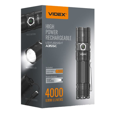 Latarka Ręczna Akumulatorowa LED 20W 4000lm 6 Trybów Pracy USB-C Wodoszczelna IP68 Videx