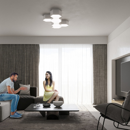 Lampa Sufitowa Oprawa Natynkowa 2x E27 Plafon Wielokątny Biała Nowoczesna Sunde Sollux